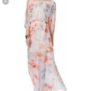 Vince Camuto Off-Shoulder Floral Maxi Dress in White and Coral